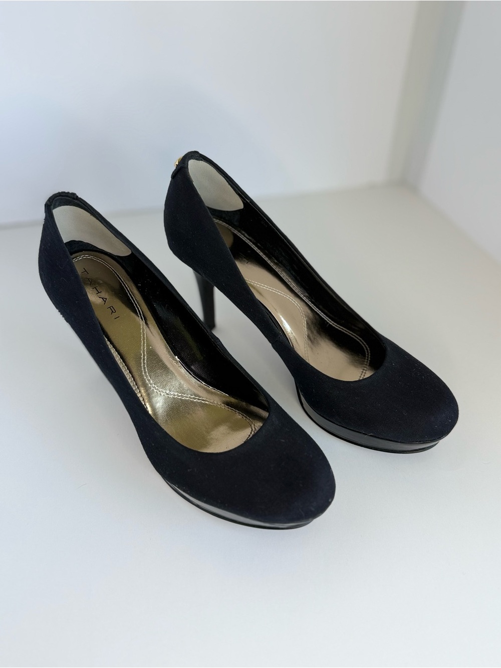 Tahari Black Fabric Platform Stiletto Pumps